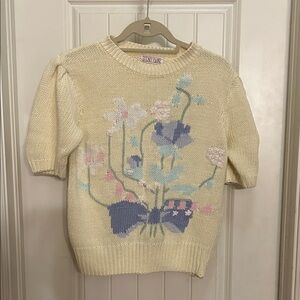 Vintage Lindsey Blake Floral Knit Sweater with Bow Design